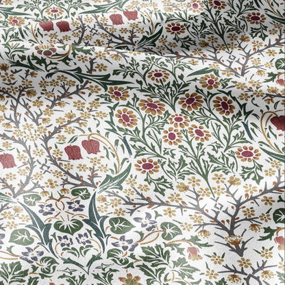 William Morris Blackthorn 100% LINEN Fabric - British linen floral upholstery home textile Victorian fabrics blue green 3179