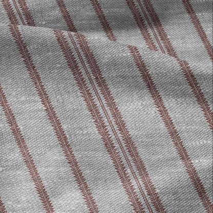 100% LINEN Fabric stripe red print - oatmeal linen fabric with stripe print - modern vintage 3360