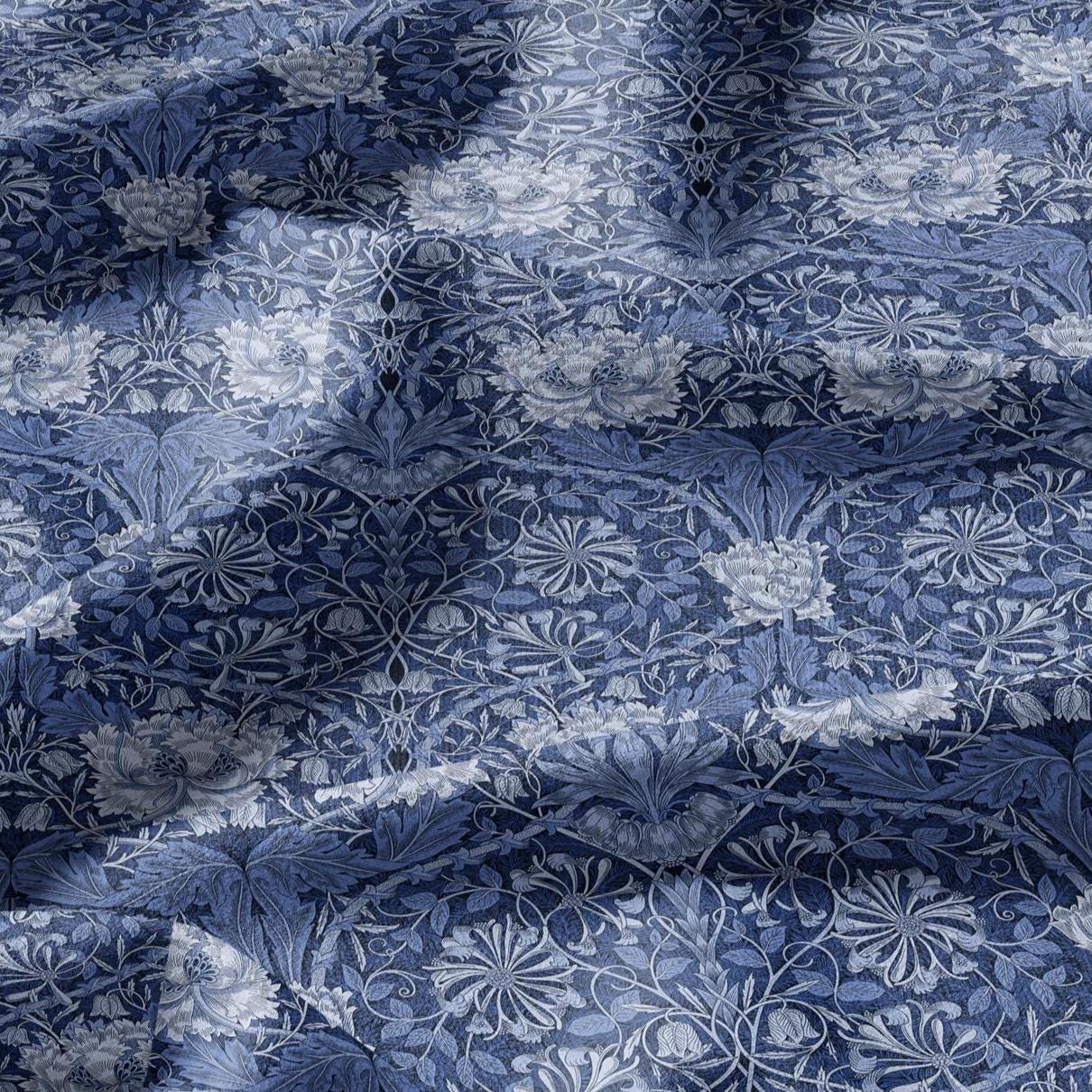 100% linen fabric William Morris Honeysuckle blueprint - Victorian Art crafts - Historical pattern fabric upholstery dress making 3278