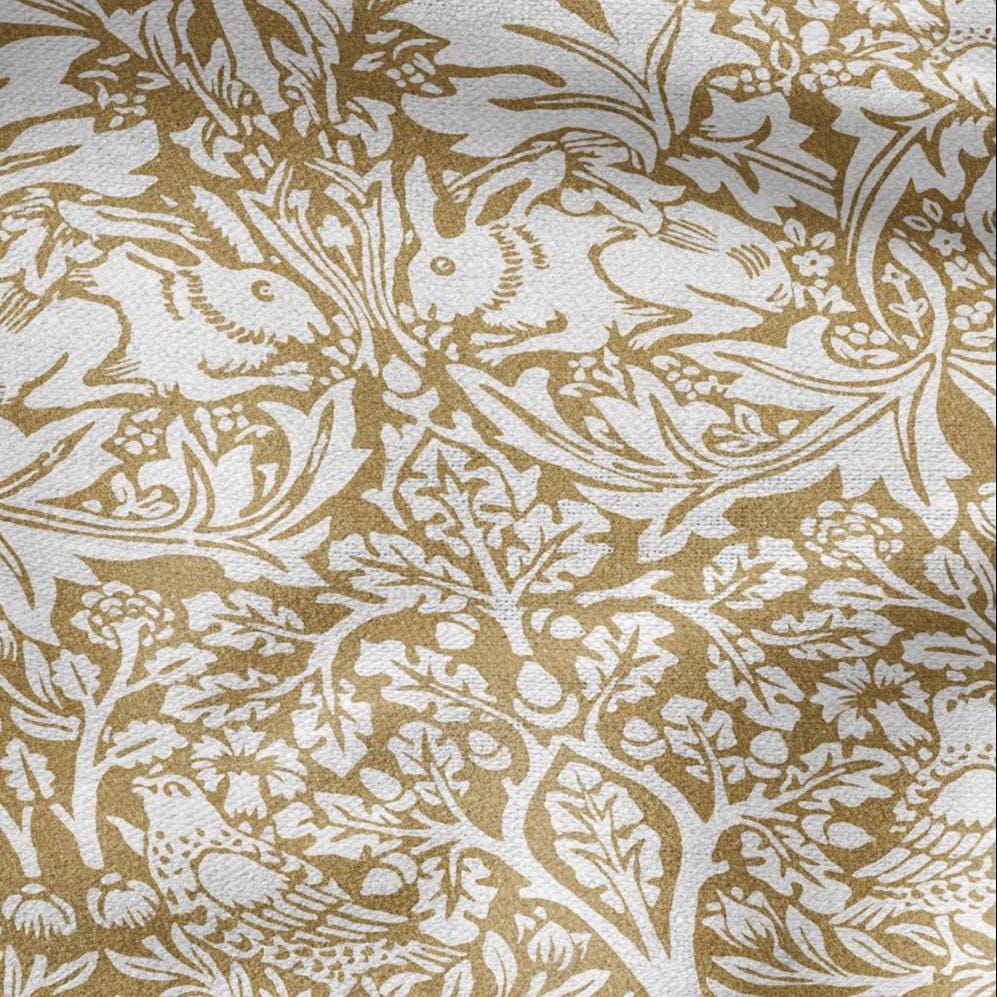 William Morris Brer rabbit yellow print 100% LINEN Fabric - British linen floral upholstery home textile Victorian fabrics 3012