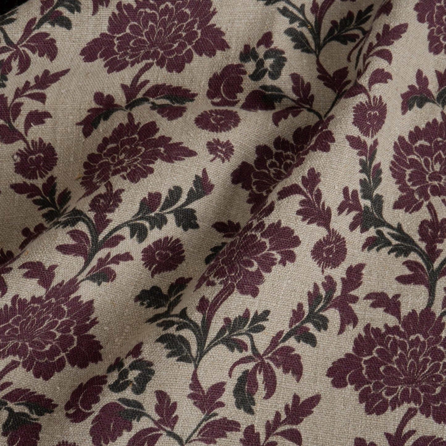100% linen Retro Maroon flower Print fabric for Curtain Upholstery Cushion - Floral  - for dress making sewing 2262
