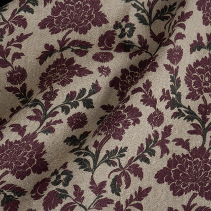 100% linen Retro Maroon flower Print fabric for Curtain Upholstery Cushion - Floral  - for dress making sewing 2262