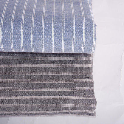 Premium Linen striped Fabric in blue natural linen | Marseille stripe Medium weight stripe fabrics for home textile curtains jackets