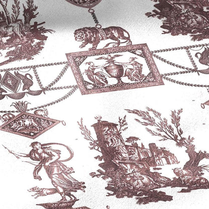 100% LINEN Fabric french red white print - Goddess Diana with Lion - toile de jouy - Diane chasseresse by Jean-Baptiste Huet 3419