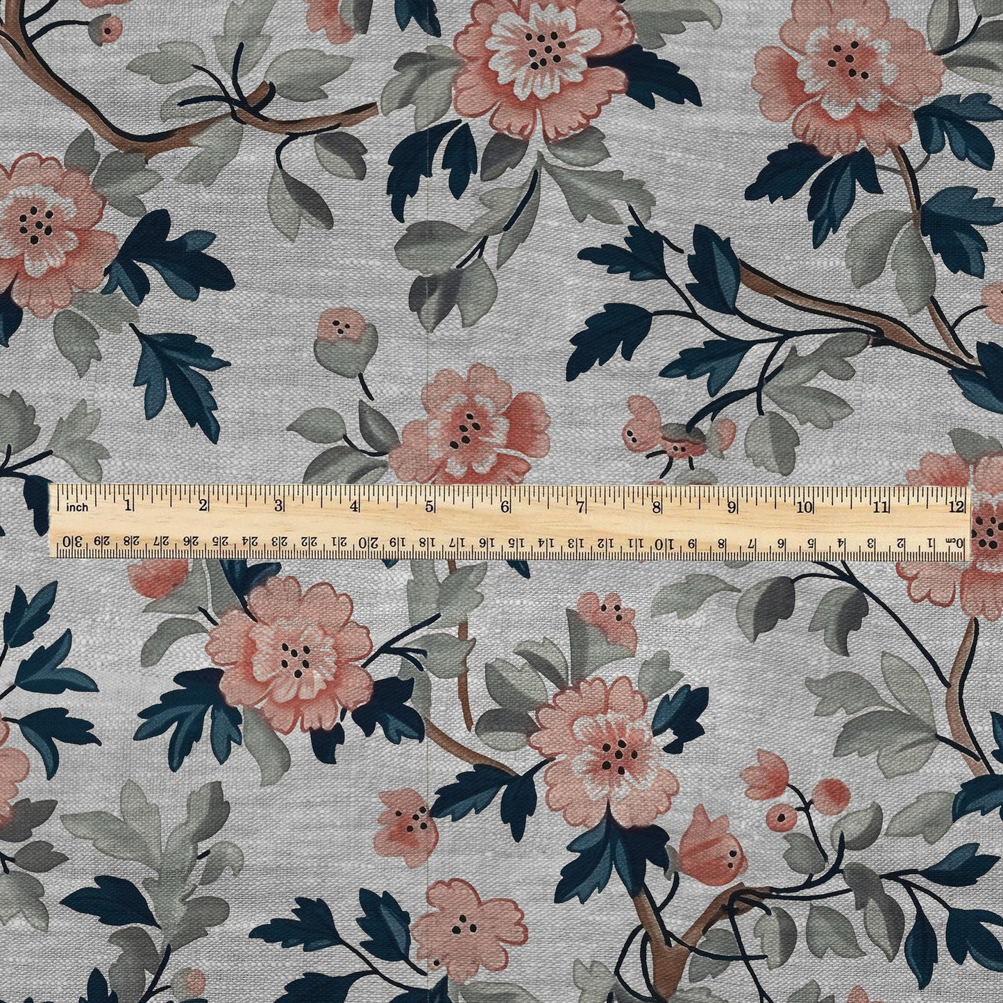 100% LINEN Fabric print Pink flower blossom print - oatmeal linen fabric floral botanical - heavy for home decor clothing 2750