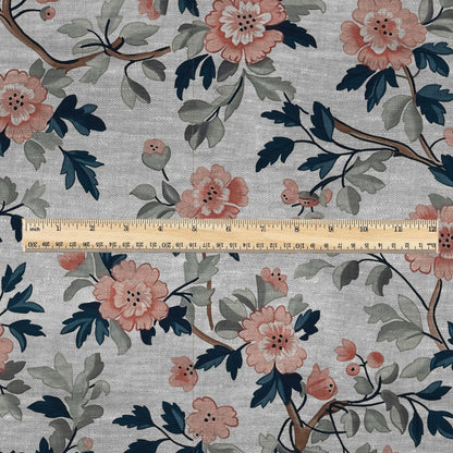 100% LINEN Fabric print Pink flower blossom print - oatmeal linen fabric floral botanical - heavy for home decor clothing 2750