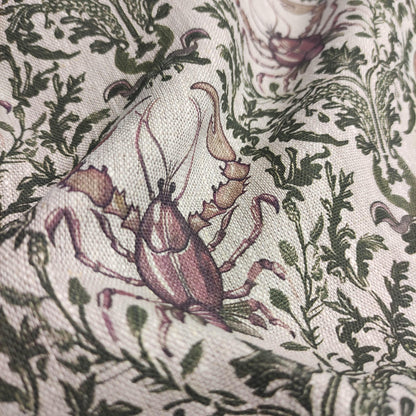 100% LINEN Fabric LOBSTER print, oatmeal linen fabric with green purple coastal print for upholstery home decor LOBSTER