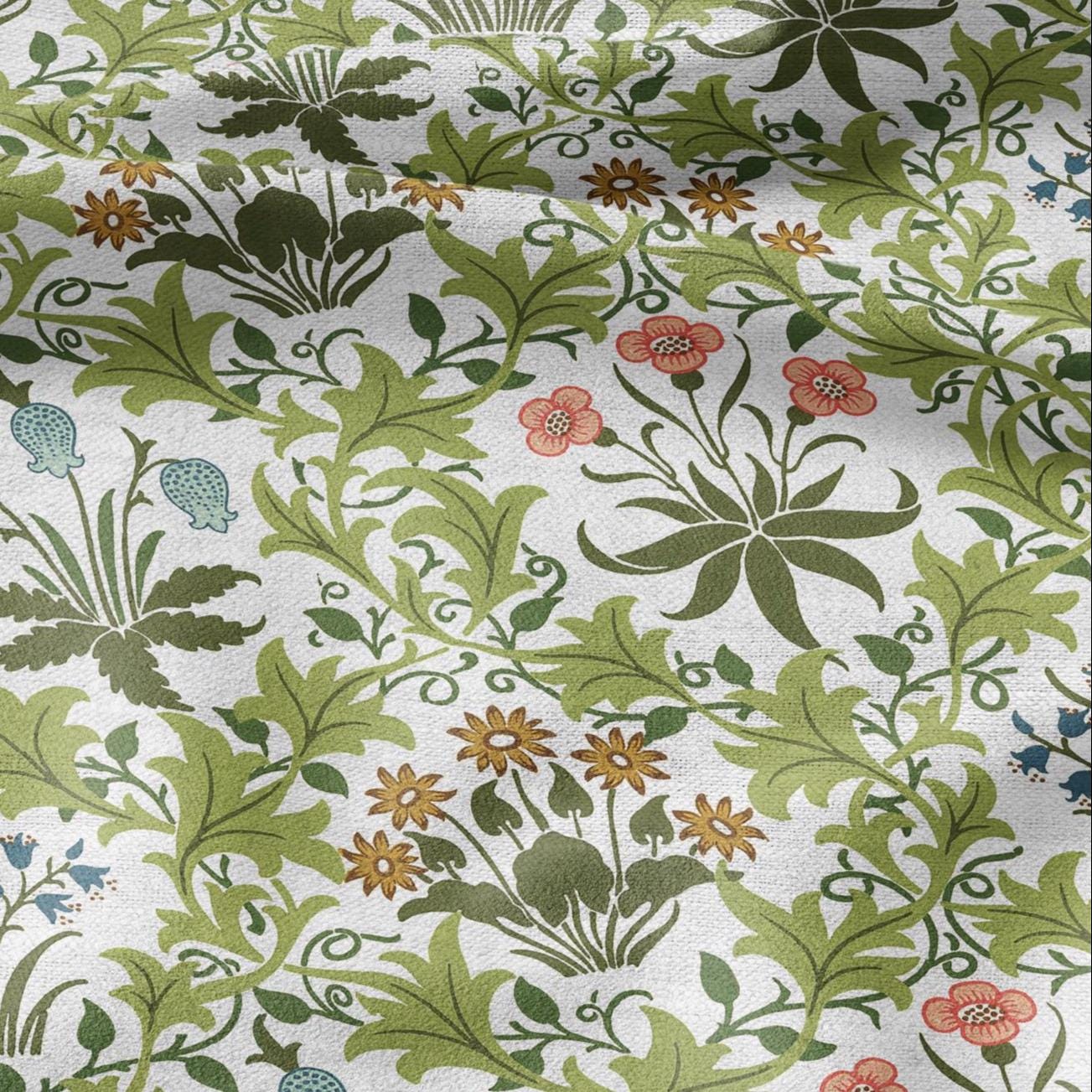 William Morris Celandine 100% LINEN Fabric - British linen floral upholstery home textile Victorian fabrics green 3161
