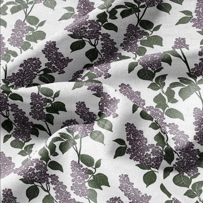 100% LINEN Fabric Block print Lilac blossom - modern vintage botanical flower upholstery home textile artisan green purple white 2355