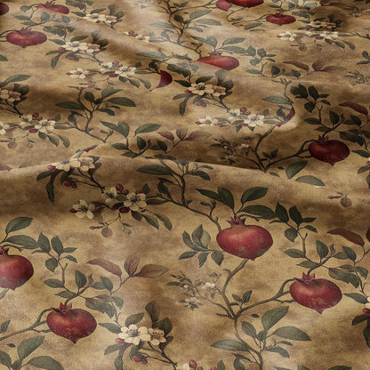 100% LINEN Fabric stripe Pomegranate blossom print linen - floral linen botanical fabric for upholstery home decor dress making
