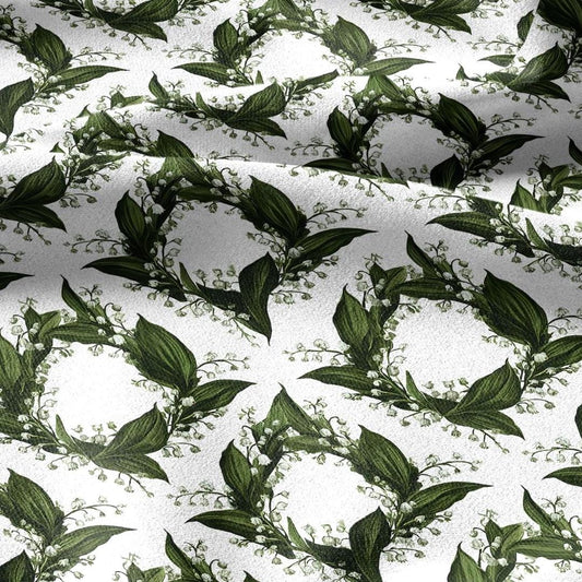 100% linen fabric floral botanical green print - Lily of the valley - Millefleurs: Vintage modern floral botanical pattern 3431
