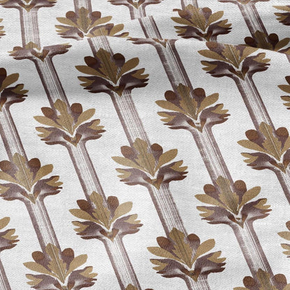 100% LINEN Fabric Stripe floral brown print  - floral upholstery home textile artisan fabric brown white 3136
