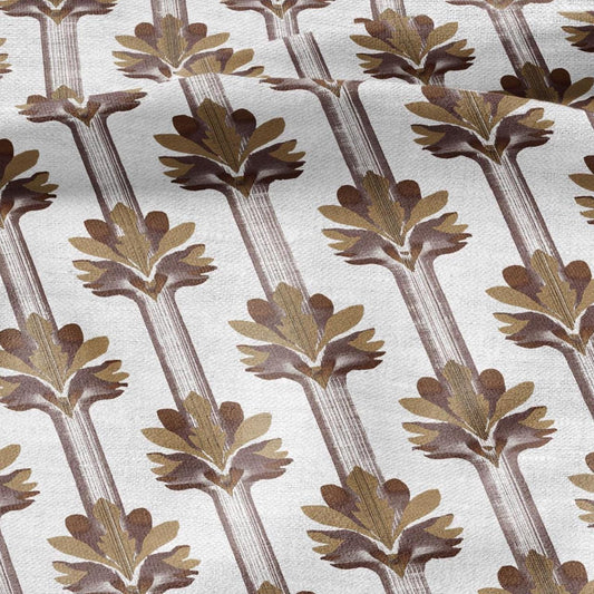 100% LINEN Fabric Stripe floral brown print  - floral upholstery home textile artisan fabric brown white 3136