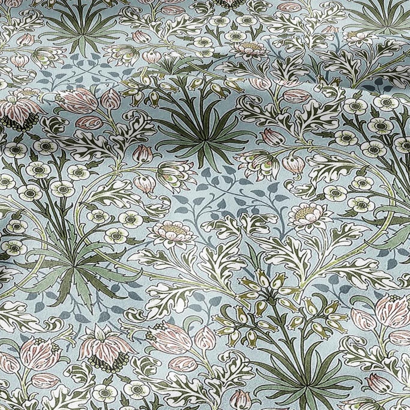 100% LINEN Fabric William Morris Hyacinth pale green print - British linen floral upholstery home textile Victorian fabrics 3261