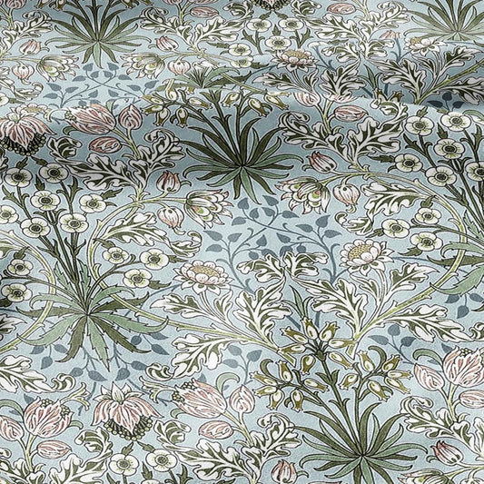 100% LINEN Fabric William Morris Hyacinth pale green print - British linen floral upholstery home textile Victorian fabrics 3261