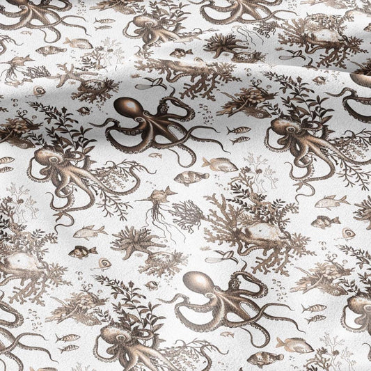 100% LINEN Fabric octopus linen -brown white floral fabric for upholstery home decor dress making 306B