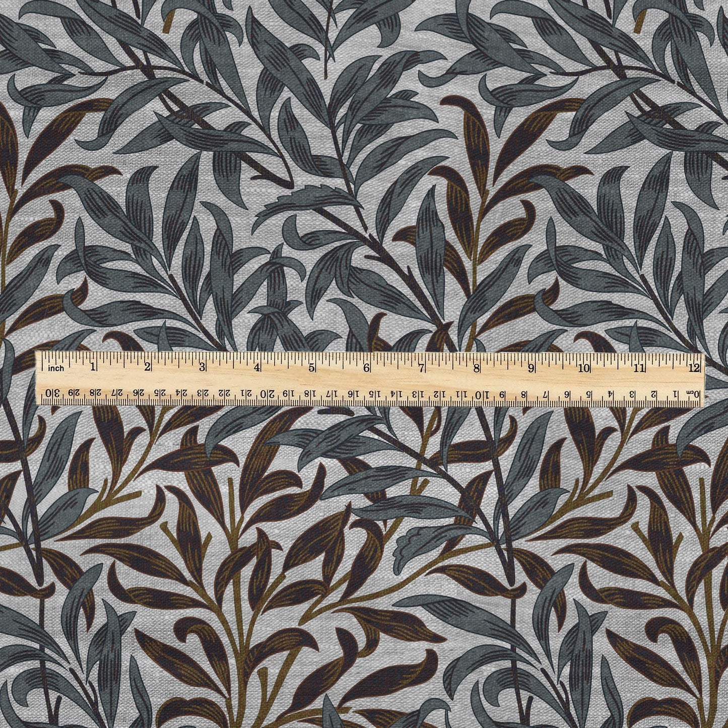 100% LINEN Fabric William Morris Bough Willow gray - oatmeal natur linen fabric with botanical print - Victorian Art Craft Historical 3174