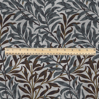 100% LINEN Fabric William Morris Bough Willow gray - oatmeal natur linen fabric with botanical print - Victorian Art Craft Historical 3174