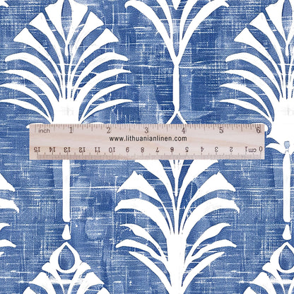 100% LINEN Fabric floral palm trees print linen - blue linen botanical fabric for upholstery home decor dress making