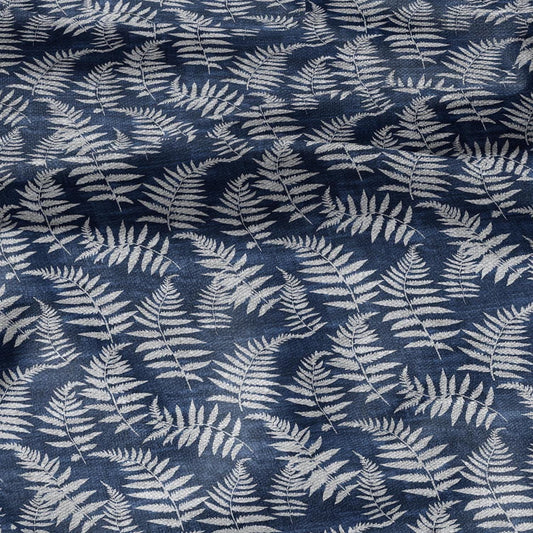 100% LINEN fabric fern leaves print - Greenery linen Fabric - indigo blue gray Linen fabric for dressmaking home textile sewing hobby 2703