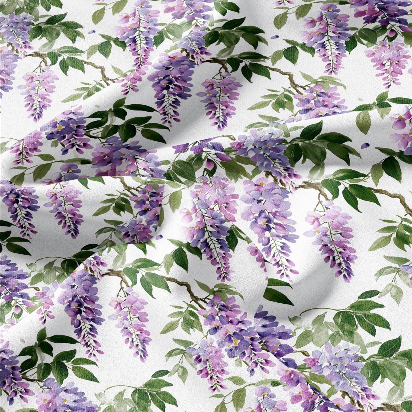 100% LINEN Fabric Wisteria linen - purple white green floral fabric for upholstery home decor dress making 3008