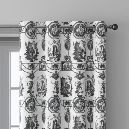 100% LINEN Fabric french black white print - Goddess Diana with Lion - toile de jouy - Diane chasseresse by Jean-Baptiste Huet 3420