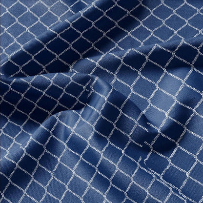 100% LINEN Fabric Herritage trellis print - Grandmillennial Modern vintage blue - upholstery curtains dress making 2951