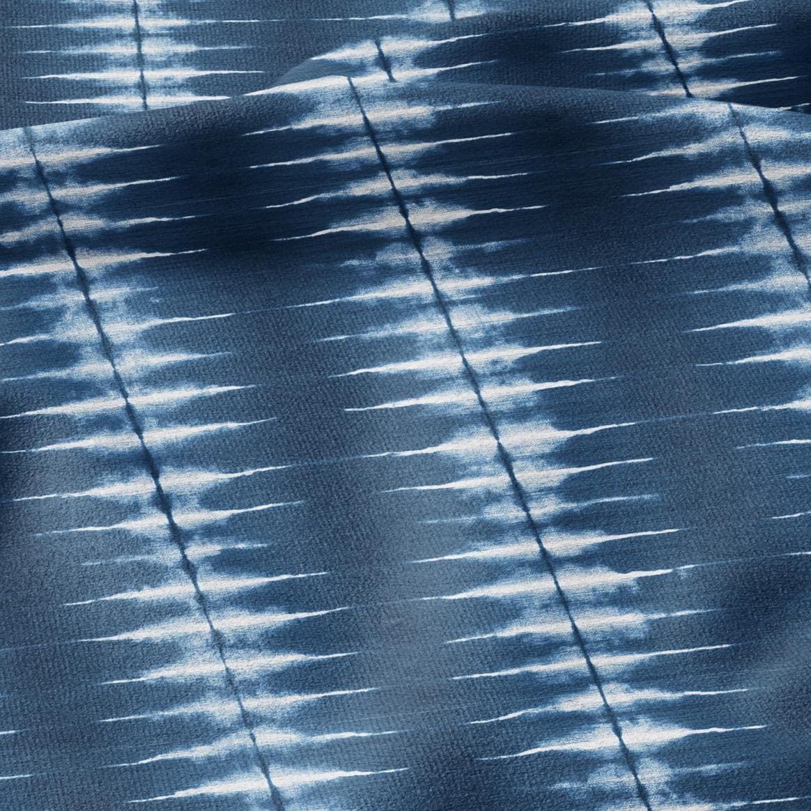 100% LINEN Fabric indigo blue print - Shibori abstract stripe - upholstery curtains dress making 2966
