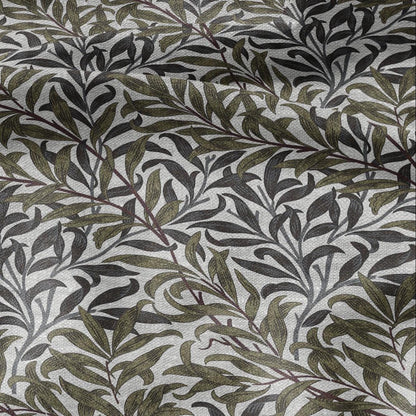 100% LINEN Fabric William Morris Bough Willow khaki gray - oatmeal linen fabric with botanical print - Victorian Art Craft Historical 3217
