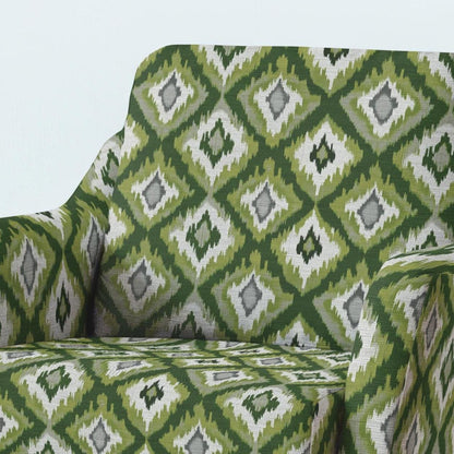 100% LINEN Fabric UPHOLSTERY 12oz - Green checks ikat print on linen 2968