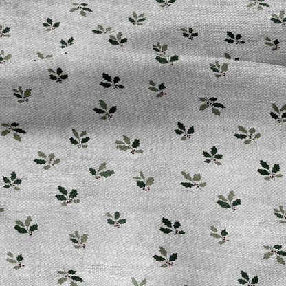 100% LINEN Fabric Green leaves on grey - oatmeal linen fabric with botanical print for upholstery home decor 3094