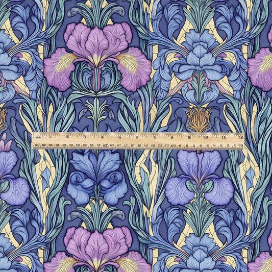 100% LINEN Fabric Art noveau floral print - Modern vintage botanical - heavy linen for upholstery home decor 3030