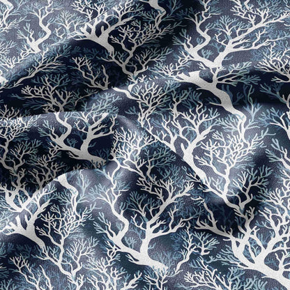 100% LINEN Fabric block print blue on white - Blue coral - heavy linen fabric for upholstery home decor or medium for dress making 2295