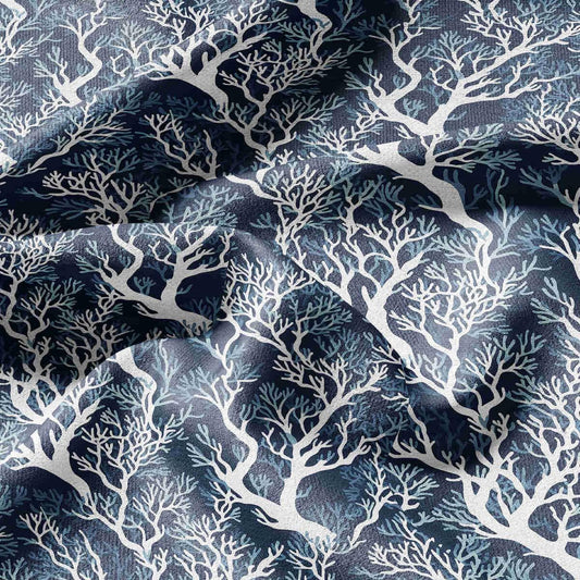 100% LINEN Fabric block print blue on white - Blue coral - heavy linen fabric for upholstery home decor or medium for dress making 2295