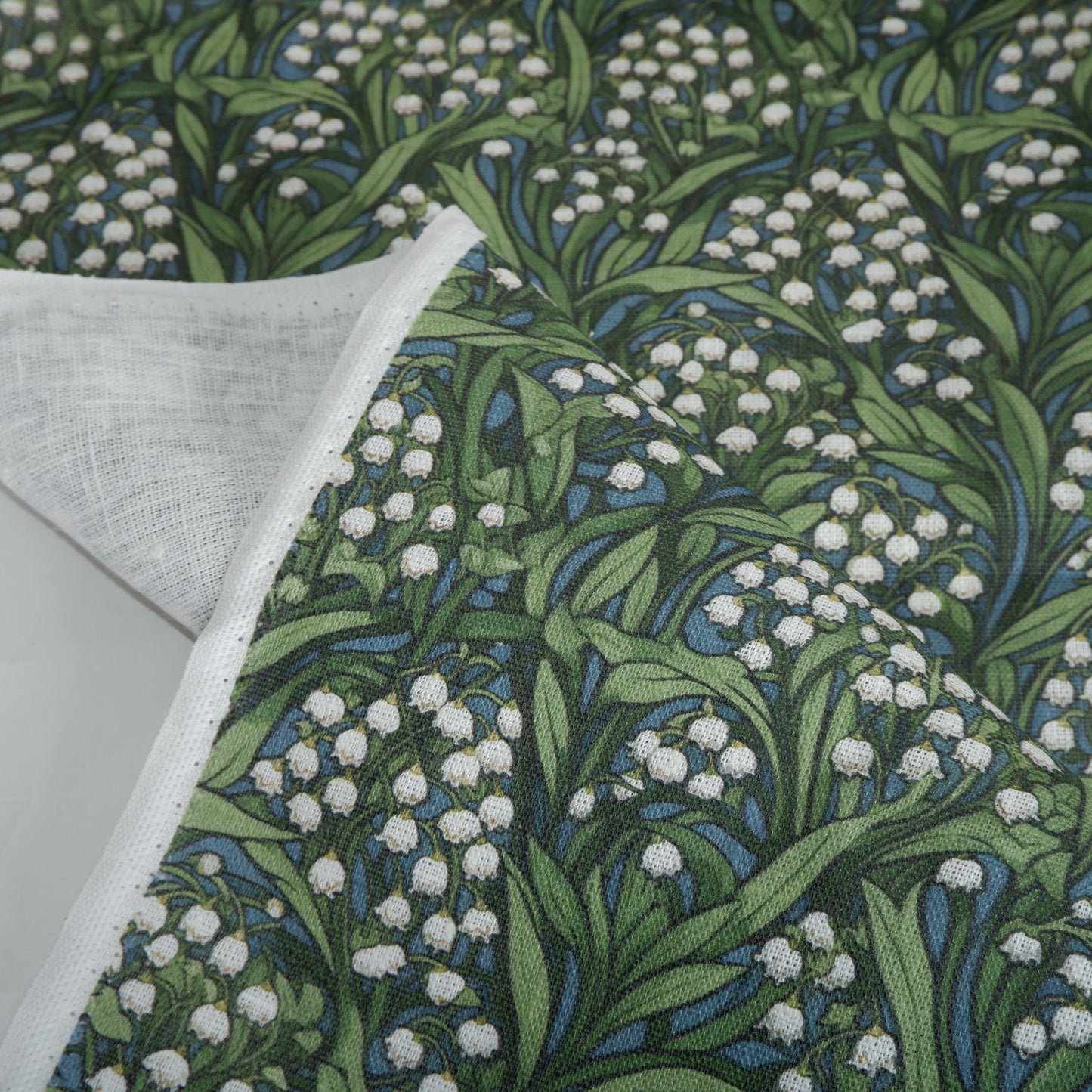100% LINEN Fabric Lily of the valley -  floral green print on linen - botanical greenery fabric linen  upholstery dress making