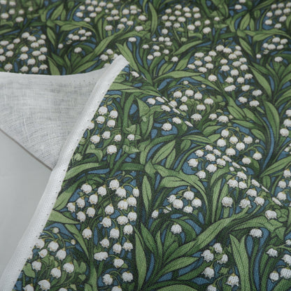 100% LINEN Fabric Lily of the valley -  floral green print on linen - botanical greenery fabric linen  upholstery dress making