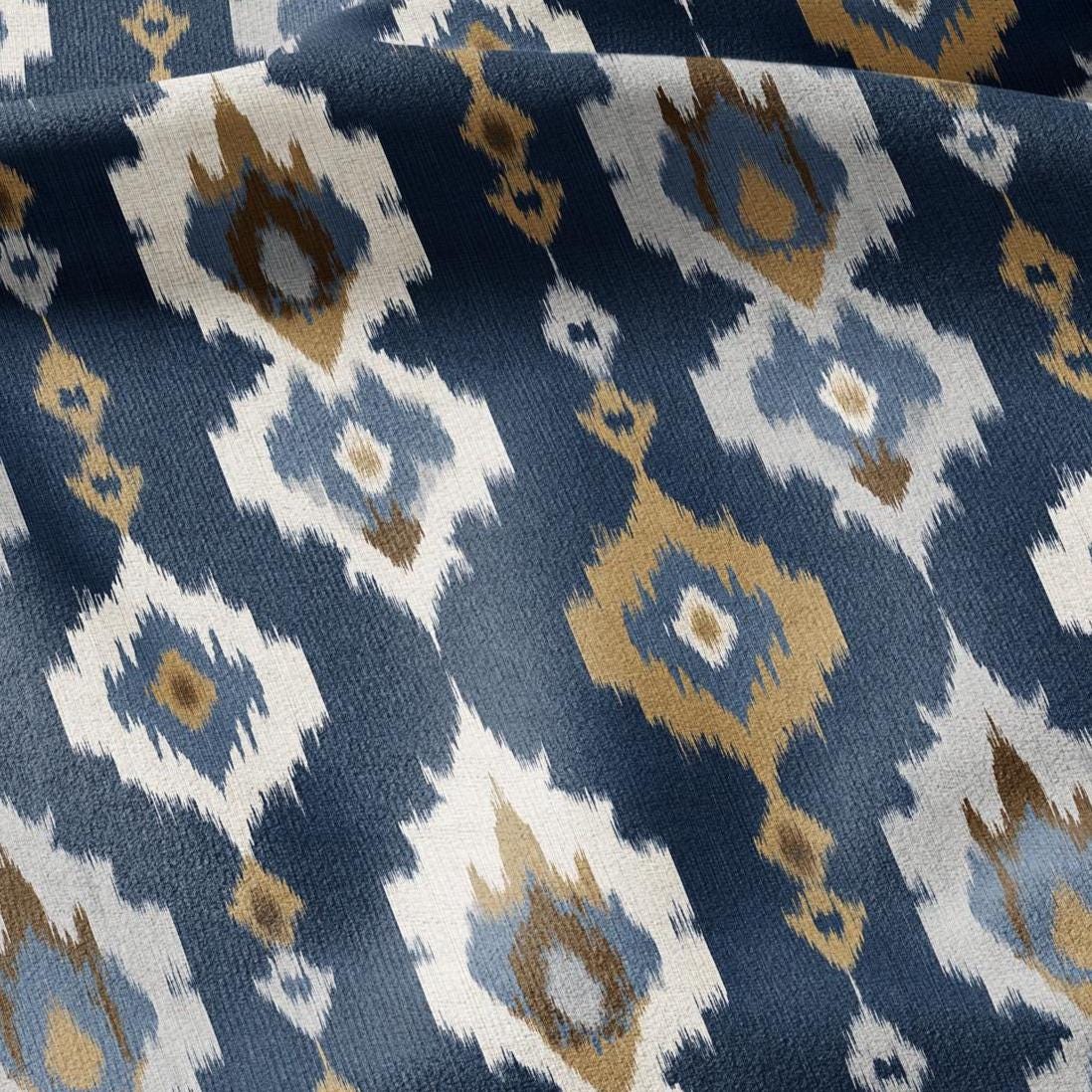 100% LINEN Fabric Abstract Ikat ethno print - Modern Navy Blue beige - for upholstery home decor curtains pillows sewing dress 2972