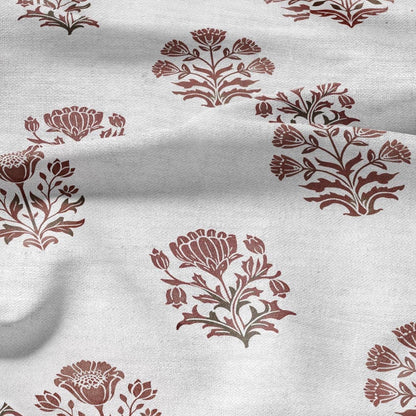 100% LINEN Fabric Block print Genda flower red - floral upholstery home textile artisan fabrics green white 2945