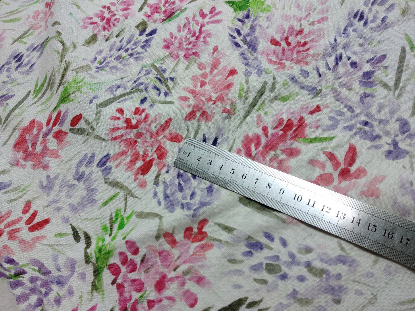 100% linen fabric Medium weight 150gsm  Prewashed . Print watercolor flower Lupin. for blouses, dresses, curtains, scarves,