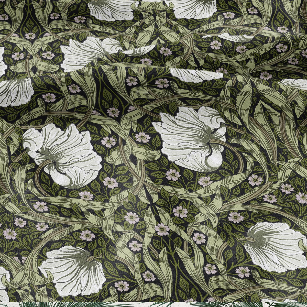 100% LINEN fabric - William Morris Pimpernel olive green - British Victorian flax - sewing upholstery home decor or clothing 3833