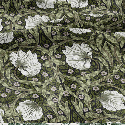 100% LINEN fabric - William Morris Pimpernel olive green - British Victorian flax - sewing upholstery home decor or clothing 3833