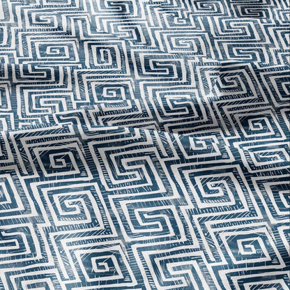 100% LINEN Fabric block Greek key Infinity print indigo blue on white - heavy linen fabric for upholstery home decor 2590