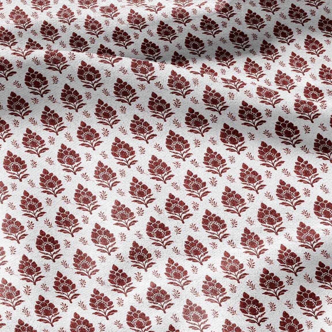 100% LINEN Fabric Rhus blossom print - red Indian floral linen heavy for upholstery home decor - medium for dress making 2803