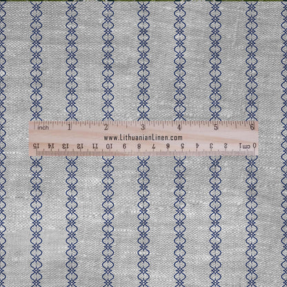 100% LINEN Fabric Striped geometric blue print - block print indigo on oatmeal linen for upholstery curtains dress making 2681