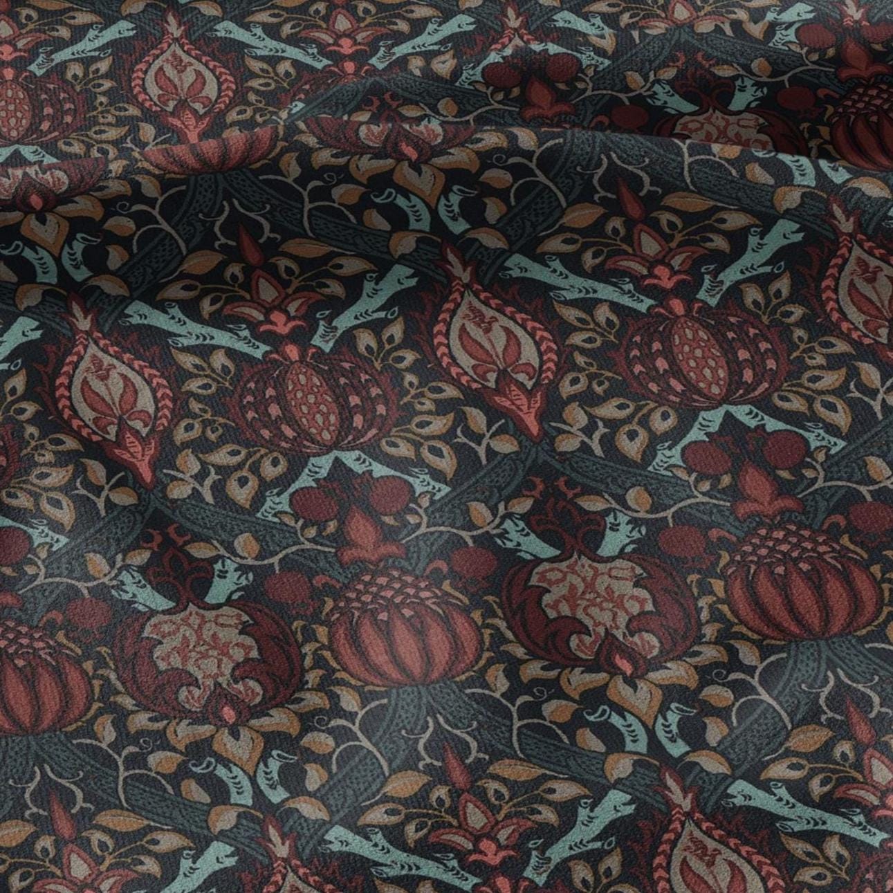 100% LINEN Fabric William Morris Granada print - British linen floral upholstery home textile Victorian fabrics green blue 3202