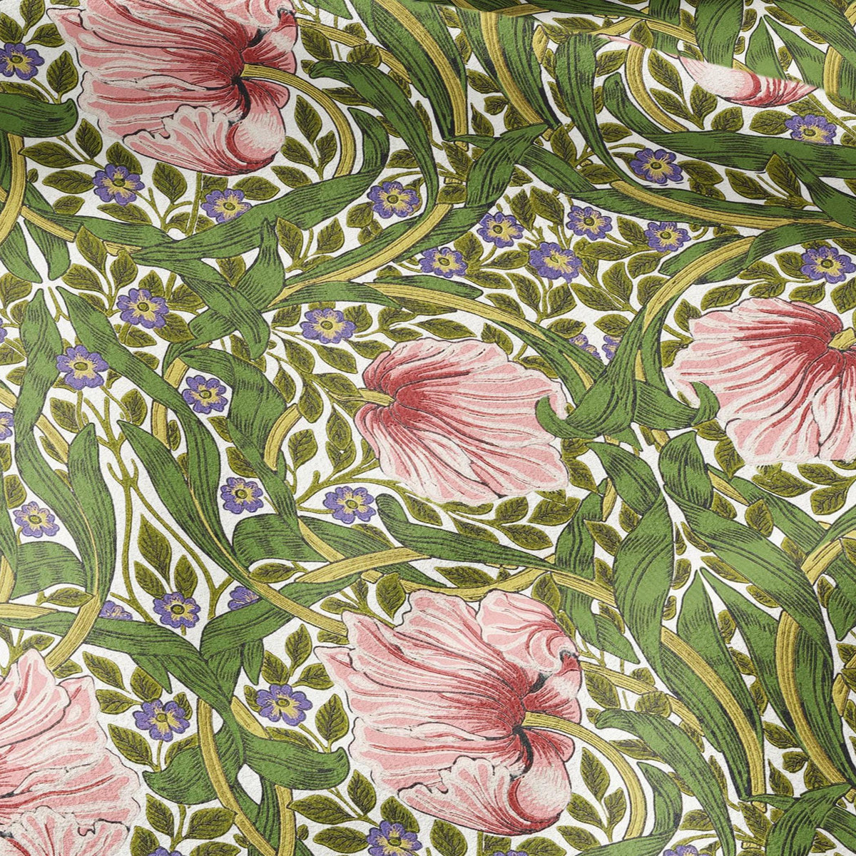 100% LINEN fabric - William Morris Pimpernel green pink - British Victorian Art Craft flax - sewing home decor or clothing 3847