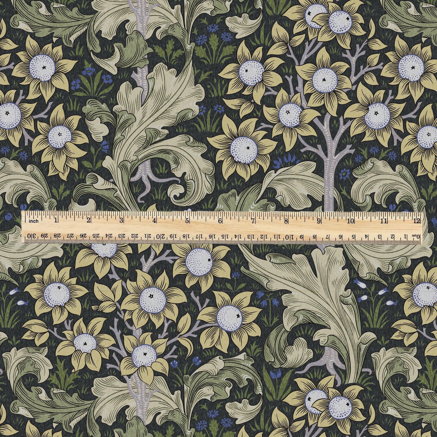 William Morris Orchard green print 100% LINEN Fabric - British linen floral upholstery home textile Victorian Orange garden 3222
