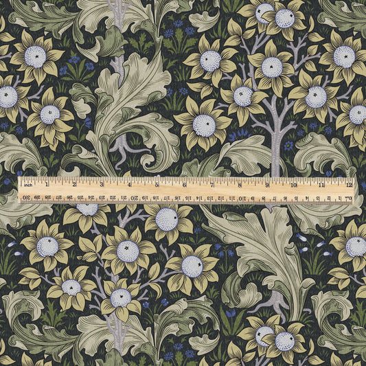 William Morris Orchard green print 100% LINEN Fabric - British linen floral upholstery home textile Victorian Orange garden 3222