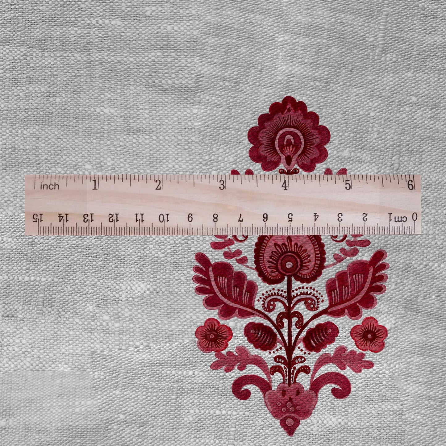 100% LINEN Fabric Block Pandanus flower print red - oatmeal linen fabric with floral print - heavy for home decor clothing 3046