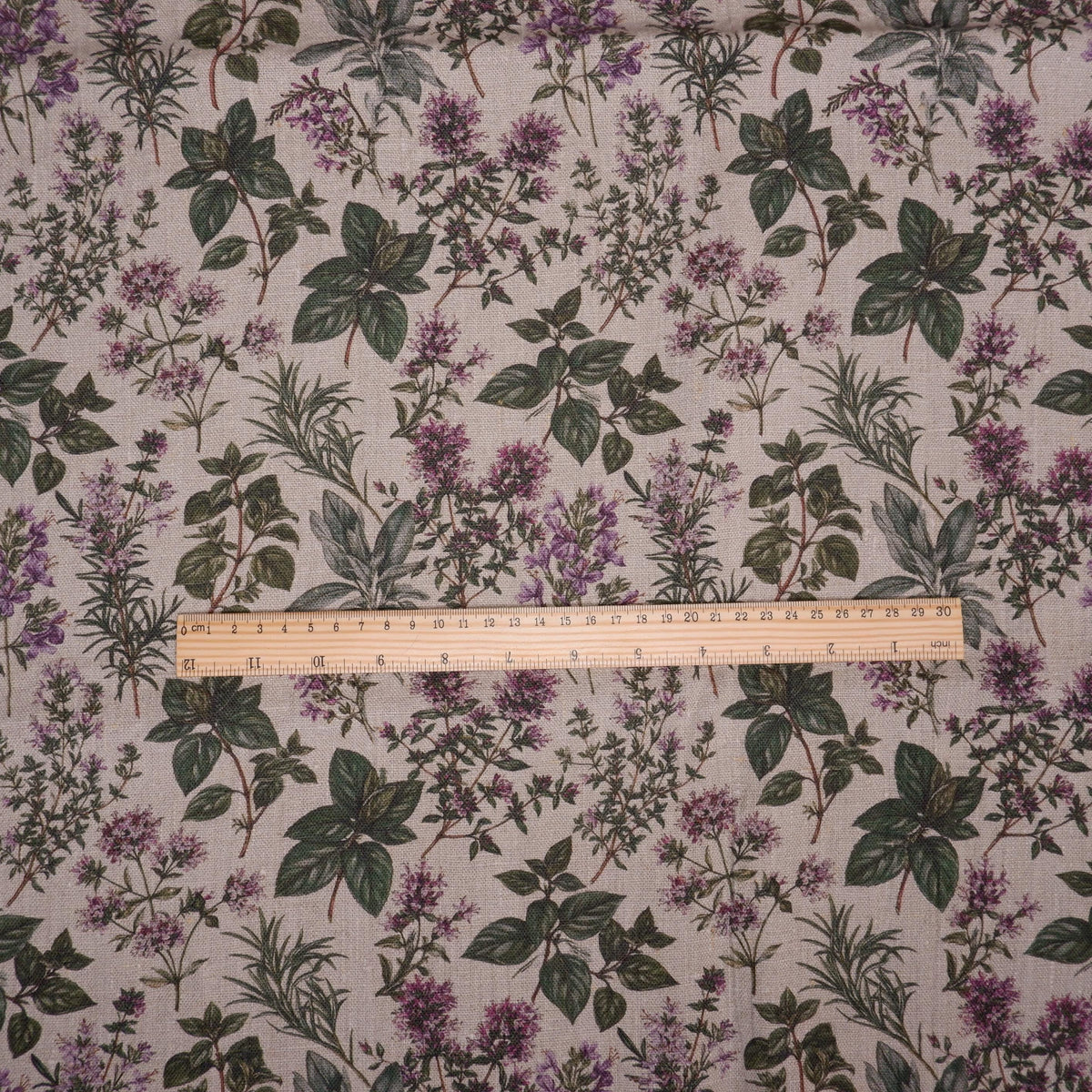 100% LINEN Fabric print Provence herbs - aromatherapy floral botanical print - heavy for upholstery home decor clothing 3716
